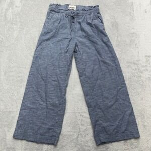 PACT Women Size S Wide Leg Cropped Pants Blue Chambray Drawstring Waist Organic